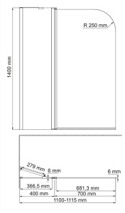Душевая шторка на ванну Wasserkraft Leine 35P02-110 Fixed, 110х140, прозрачный