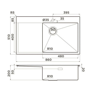Кухонная мойка Omoikiri Akisame 86-IN-L Side / 86-IN-R Side