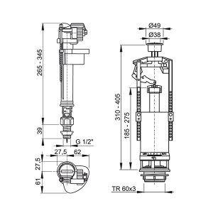 Выпускной комплект AlcaPlast со стоп-кнопкой, впускной механизм SA2000S 1/2" CHROM-BL-01