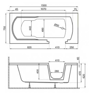 Акриловая ванна Polimat Avo 150 / 160 / 170 / 180, 170х75