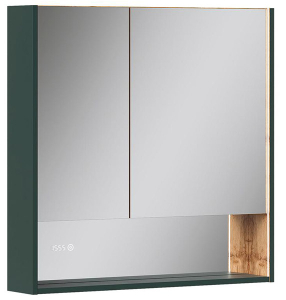 Шкаф-зеркало Equil Gleam LED 80.2D зеленый камень / дуб вотан