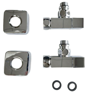Комплект вентилей угловых квадратных 3/4"х1/2" Г/Ш + отражатели хром
