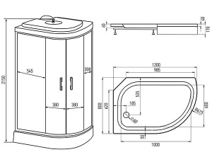 Душевая кабина Erlit ER3512PL-С3-RUS / ER3512PR-C3-RUS, 120х80 R, матовый