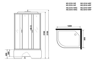 Душевая кабина Niagara Classic NG-2510-14P, 120х80, тонированный