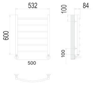 Полотенцесушитель Terminus Классик П6 нижнее подключение черный матовый, 50х60 6 перекладин 1, 2 дюйма, черный матовый