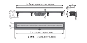 Душевой трап AlcaPlast Simple APZ9 550 / 650 / 750 / 850 / 950, 55 см