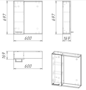 Шкаф-зеркало Axus Дюна 60 / 70 правый, 60х70, дуб бунратти