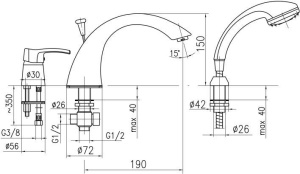 Смеситель на борт ванны на 3 отверстия Armatura Kwarc