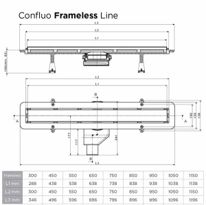Душевой трап Pestan Confluo Frameless Line 350 / 450 / 550 / 650 / 750 / 850 / 950 Matte Black, 30 см