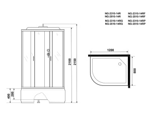 Душевая кабина Niagara NG-2510-14 R / L, 120х80 R, тонированный