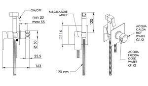 Смеситель встраиваемый Remer Absolute AU65BG / AU65DO с гигиеническим душем, золото брашированное