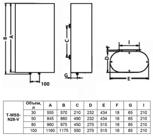 Накопительный водонагреватель Timberk T-WSS30-N28-V / T-WSS50-N28-V / T-WSS80-N28-V / T-WSS100-N28-V, 30 л