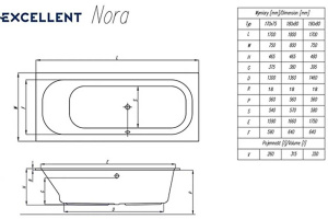 Акриловая ванна Excellent Nora Slim, 170х75