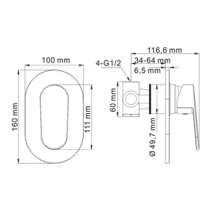 Смеситель встраиваемый WasserKraft Donau 5351 (1 функция)