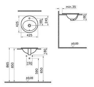 Умывальник Vitra S20 5466B003-0001 / 5468B003-0001, 43x43