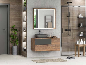 Тумба под умывальник Misty Коломбо 100 L / R, 100 L, дуб галифакс, антрацит