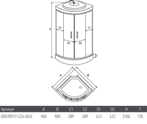 Душевая кабина Erlit ER570917-C24-RUS / ER571017-C24-RUS, 90х90, тонированный