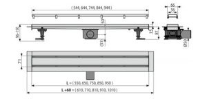 Душевой трап AlcaPlast APZ13-Double9 550 / 650 / 750 / 850 / 950, 55 см
