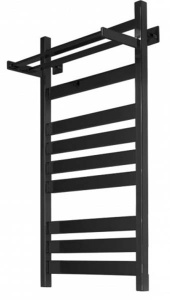 Полотенцесушитель Ariano Майами Black с полкой нижнее подключение 1/2 дюйма, 100х50 9 перекладин 1, 2 дюйма