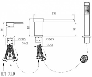 Смеситель на борт ванны Grocenberg GB6008-2BL черный матовый