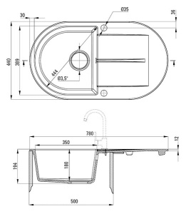 Кухонная мойка Deante Piva ZQI-211B / ZQI-711B, 78х44/графитовый
