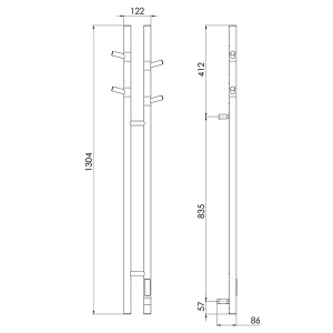 Полотенцесушитель Gloss&Reiter Э2 DUOFIT.E2.L.25х140.H4.40.TIMER.WHITE электрический (таймер), 12х130 2 секции 4 крючка, белый