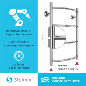 Полотенцесушитель Stelmix Трапеция нижнее подключение, 40х60 4 перекладины 1, 2 дюйма