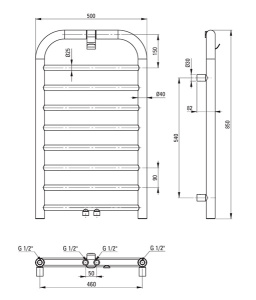Полотенцесушитель Deante Silia Titanium AGI_DG31 / AGI_DG41 / AGI_DG51 электрический, 50х85 8 перекладин, титан
