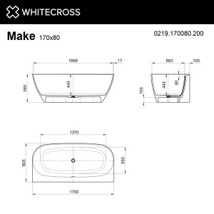 Ванна из искусственного камня Whitecross Make белый матовый Solid Surface
