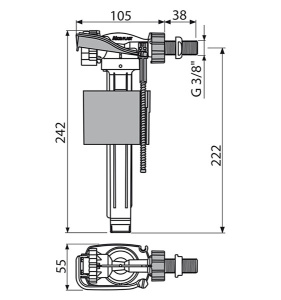 Впускной механизм AlcaPlast с боковой подводкой для керамических бачков A150-3/8"