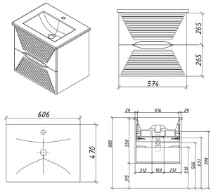 Тумба под умывальник Caprigo Modo Terza 60 35611-SF028 / 80 35613-SF028 / 100 35615-SF028, 100, сиреневый матовый