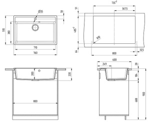 Кухонная мойка Ulgran U-600, 76х51, черный