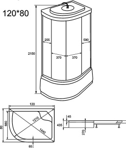Душевая кабина OSK 3G-12R / OSK 3G-12L, 120х80, тонированный
