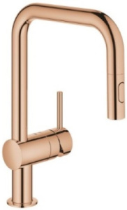 Смеситель для кухонной мойки Grohe Minta 32322DA2 / 32322DL2 с выдвижным изливом, теплый закат глянец