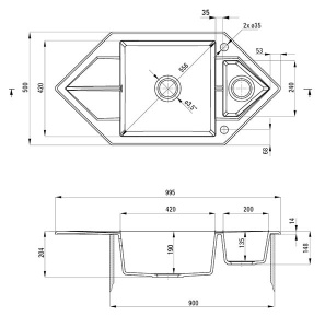 Кухонная мойка Deante Hexon ZQP-A653 / ZQP-G653 / ZQP-S653, 99х50/алебастр