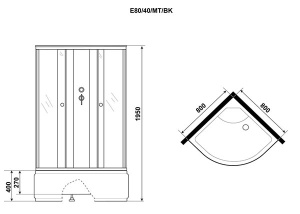 Душевая кабина Niagara Eco E80/40/MT/BK / E90/40/MT/BK, 80х80, матовый
