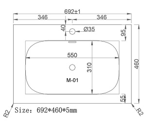 Умывальник Oliveeka M115W70 / M115W80 / M115W100, 69х46