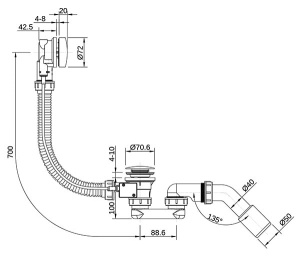 Сифон для ванны Roxen R70A-G полуавтомат
