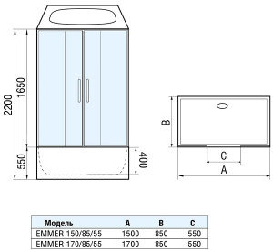 Душевая кабина WeltWasser WW500 Emmer 150/85/55-2 / 170/85/55-2, 150х85, прозрачный