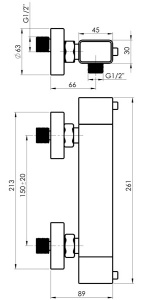 Смеситель для душа Rubineta Thermo-12/K SQ H2S0L08 термостатический