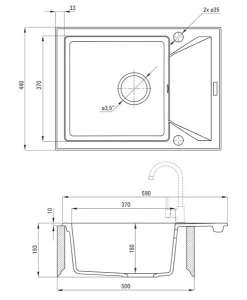 Кухонная мойка Deante Evora ZQJ-211A / ZQJ-511A / ZQJ-711A / ZQJ-A11A / ZQJ-G11A / ZQJ-S11A / ZQJ-T11A / ZQJ-N11A, 59х44/песочный