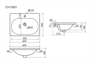 Умывальник CeramicaNova Sabo CN13001 / CN13002 / CN13003, 101х46
