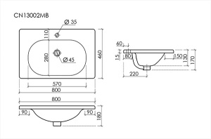 Умывальник CeramicaNova Sabo CN13002MB / CN13003MB, 101х46, черный матовый