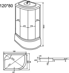 Душевая кабина OSK 3G-12R / OSK 3G-12L, 120х80, тонированный