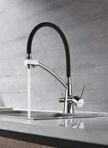 Смеситель для кухонной мойки Ledeme L4855 с подключением к системе очистки воды, хром, черный