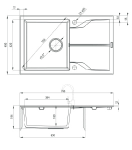 Кухонная мойка Deante Andante ZQN-2113 / ZQN-5113 / ZQN-7113 / ZQN-A113 / ZQN-G113 / ZQN-S113 / ZQN-T113 / ZQN-N113, 78х49/графитовый