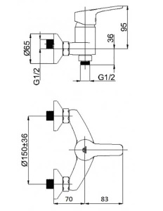 Смеситель для душа Rubineta Uno-12/K (BK2)