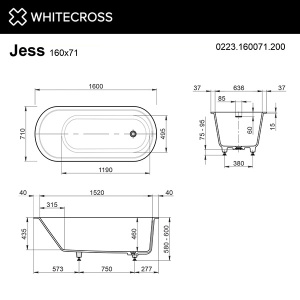 Ванна из искусственного камня Whitecross Jess белый матовый Solid Surface