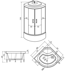 Душевая кабина Erlit ER3508TP-C4-RUS / ER3509TP-C4-RUS / ER3510TP-C4-RUS, 80х80, тонированный