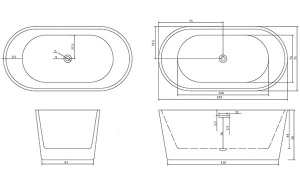 Акриловая ванна Cerutti Resia150 / Resia160 / Resia170II, 160х75